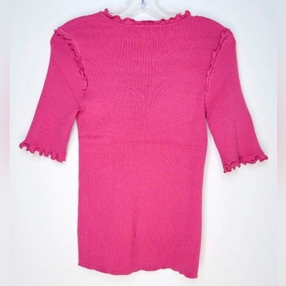 Philosophy Republic Clothing Purple Scalloped 3/4 Sleeves Frills Ribbed Top EUC - Picture 6 of 11